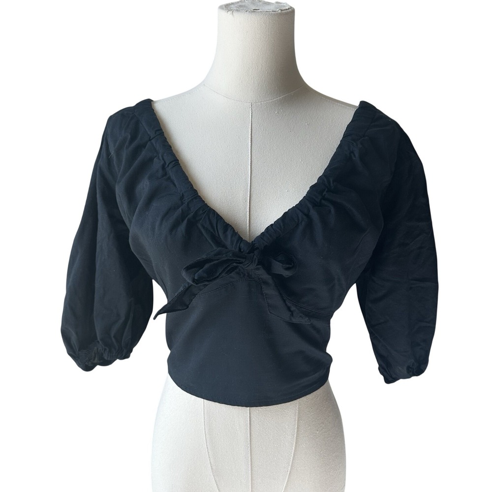 Abercrombie & Fitch Sz M Puff Sleeve Tie Front Crop Top‎ Cottagecore Peasant